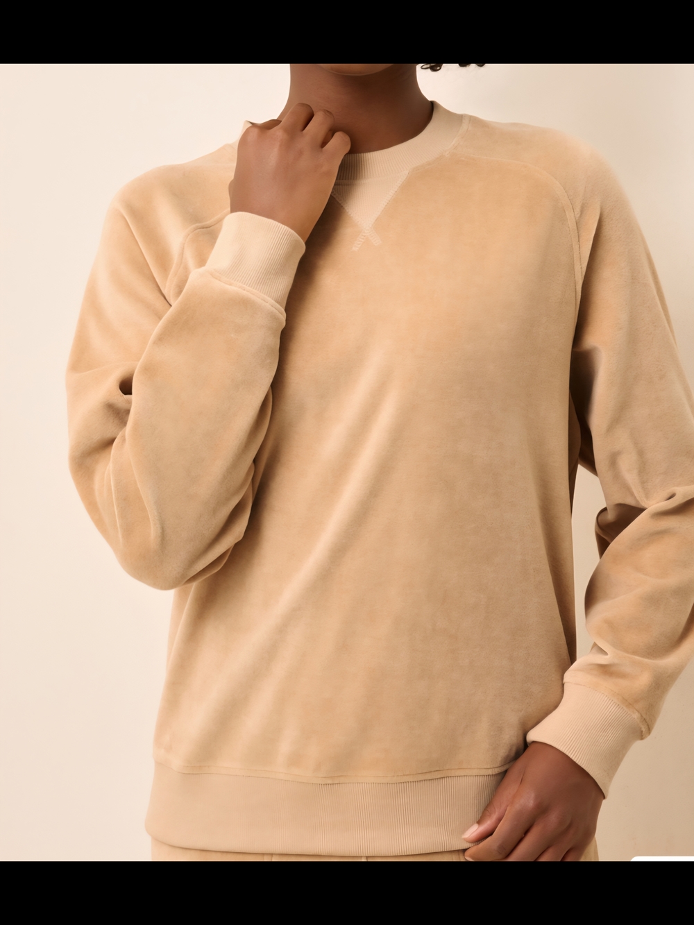 Pact Women's Beige Velour Crewneck Sweater